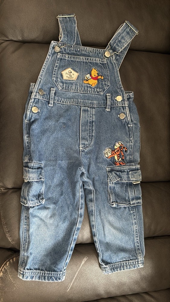 Disney Winnie the Pooh & Tigger Blue Denim Overall 2T Embroidered Pockets