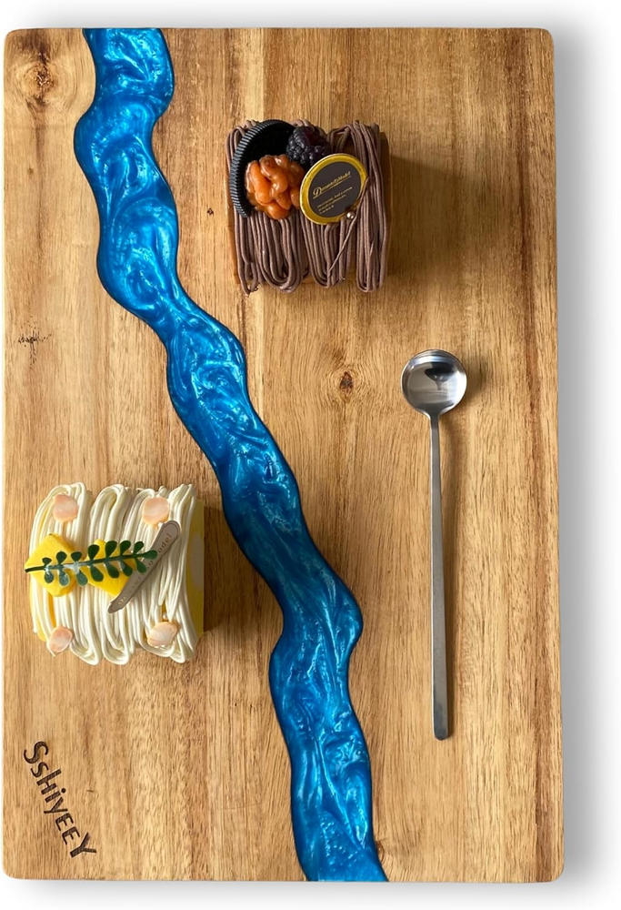 Acacia Wood Decorative Cutting Board for Kitchen Meal Prep,Handcrafted Expoxy Re-image
