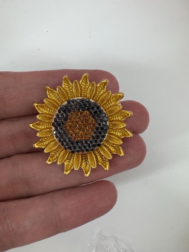 Sunflower Brooch Rhinestone Crystal Gold Yellow Flower Pin Jewelry Summer Gift