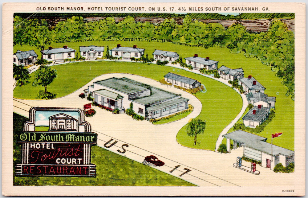Old South Mannor Hotel Tourist Court Savannah Georgia 1940 Postcard Linen