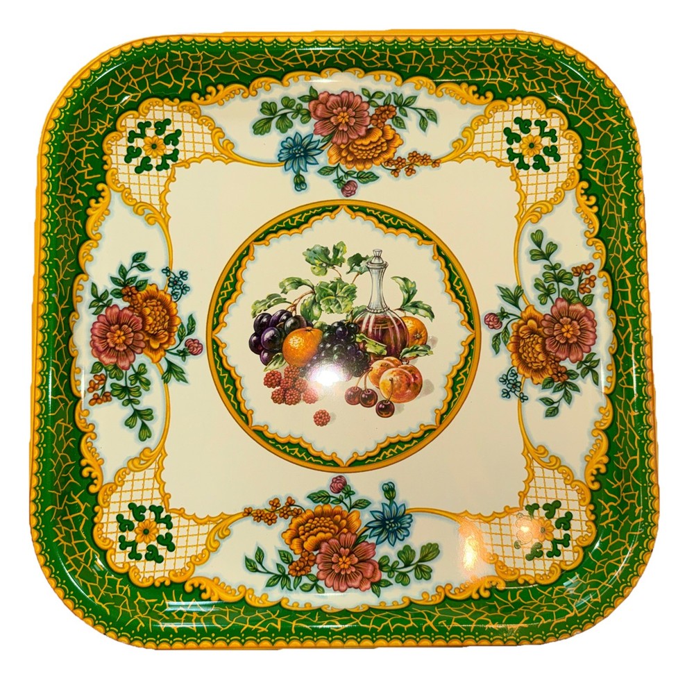 Daher Decorated Ware Tray Metal Floral Fruit Serving Tray Made in England Decor