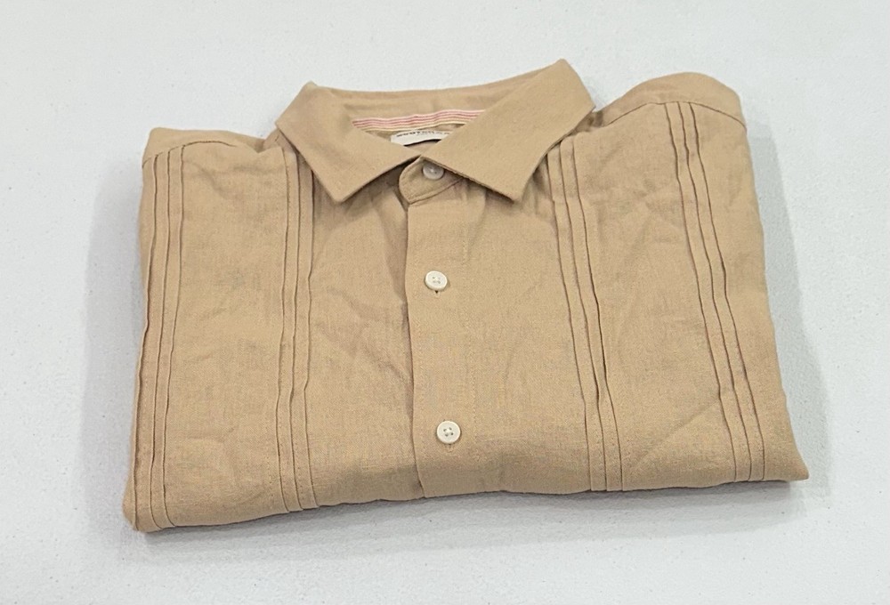 Scotch & Soda Men's Linen Blend Short Sleeve Woven Shirt, Tan, Size L
