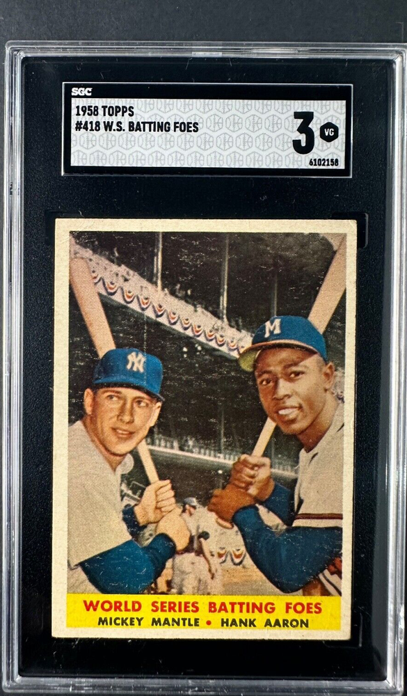 1958 Topps #418 World Series Batting Foes Mickey Mantle Hank Aaron HOF SGC 3