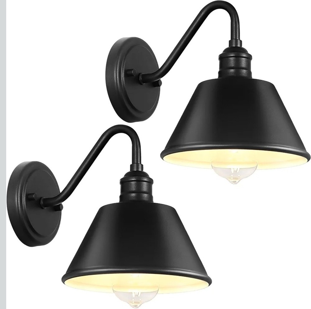 2-Pack Gooseneck Outdoor Barn Light Fixtures, 8 inch Outdoor Wall Sconces, Fa...