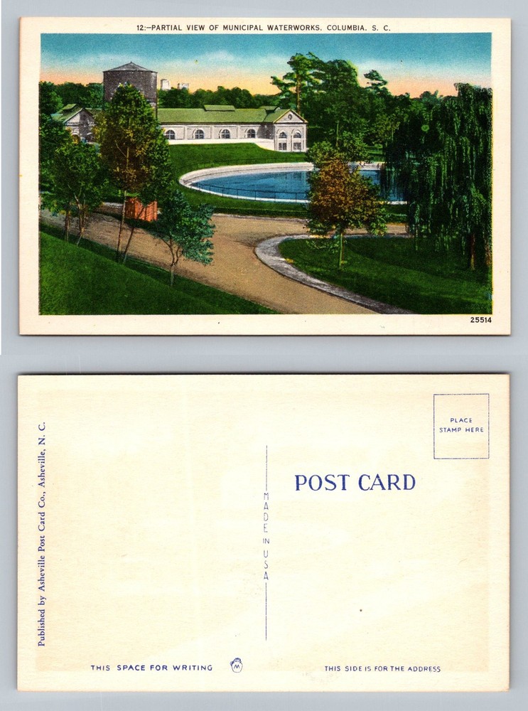 Columbia, SC-South Carolina, Municipal Waterworks Partial View, Vintage Postcard