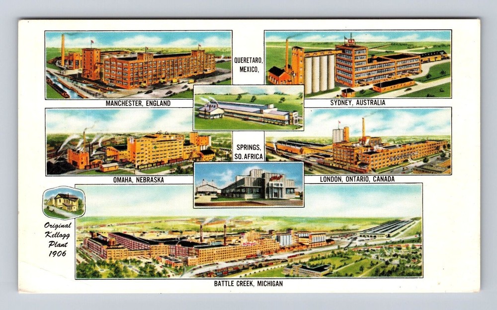 Battle Creek MI-Michigan, Kellogg Company Plants, Antique Vintage c1952 Postcard