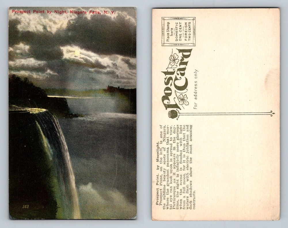 Niagara Falls, NY-New York, Prospect Point Night Waterfall View Vintage Postcard