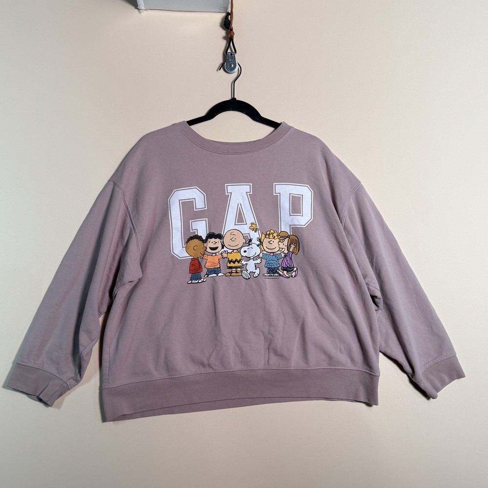 Gap x Peanuts Crew Neck Sweatshirt Pullover Purple Graphic Print Women's Size XL