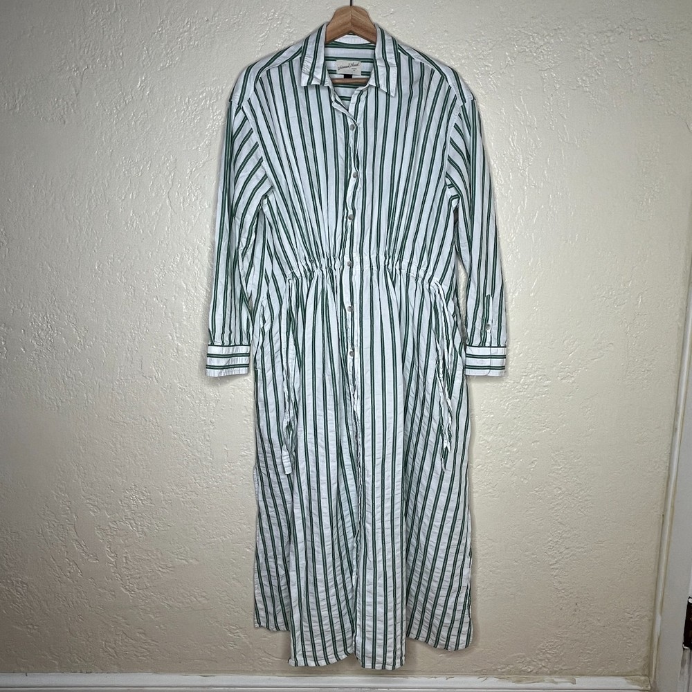 Universal Thread Stripe Maxi Shirtdress Casual Utility Women Green White Small