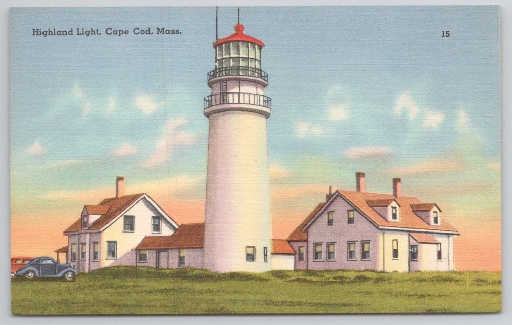 Highland Light Lighthouse Cape Cod Mass Vintage Linen Postcard Tichnor Bros