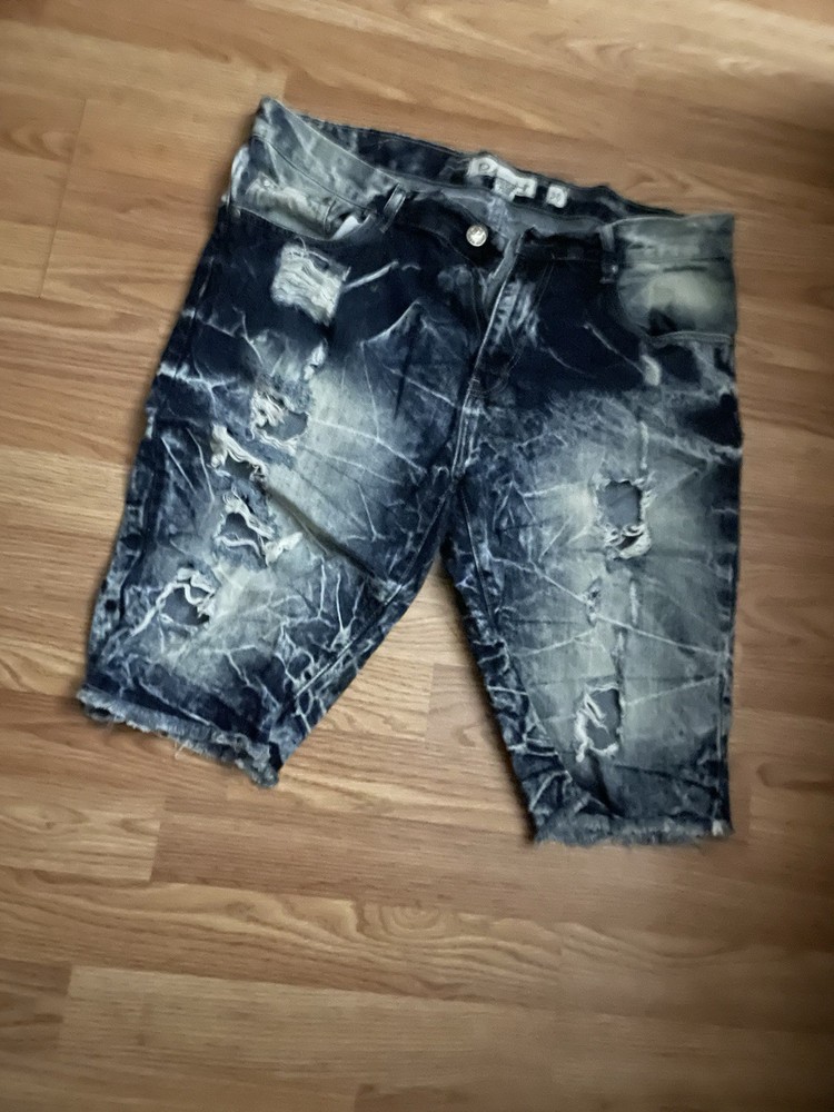 DASH Men's Blue Distressed Light Wash Denim Shorts Cotton 5-Pocket Zip