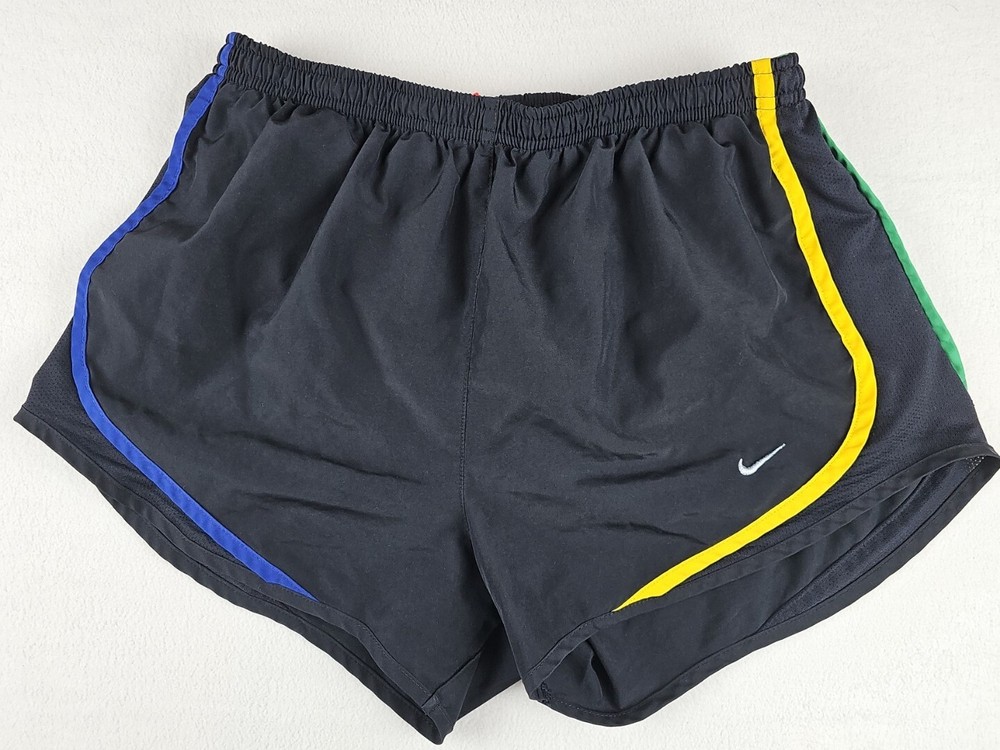 Nike Dri-Fit 10K Running Shorts Womens Black Multi Color Stripe Size Medium