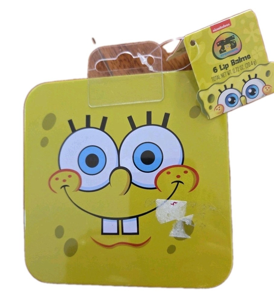 NWT Spongebob Squarepants Collectible Tin w/6 Flavored Lip Balms inside. *READ*