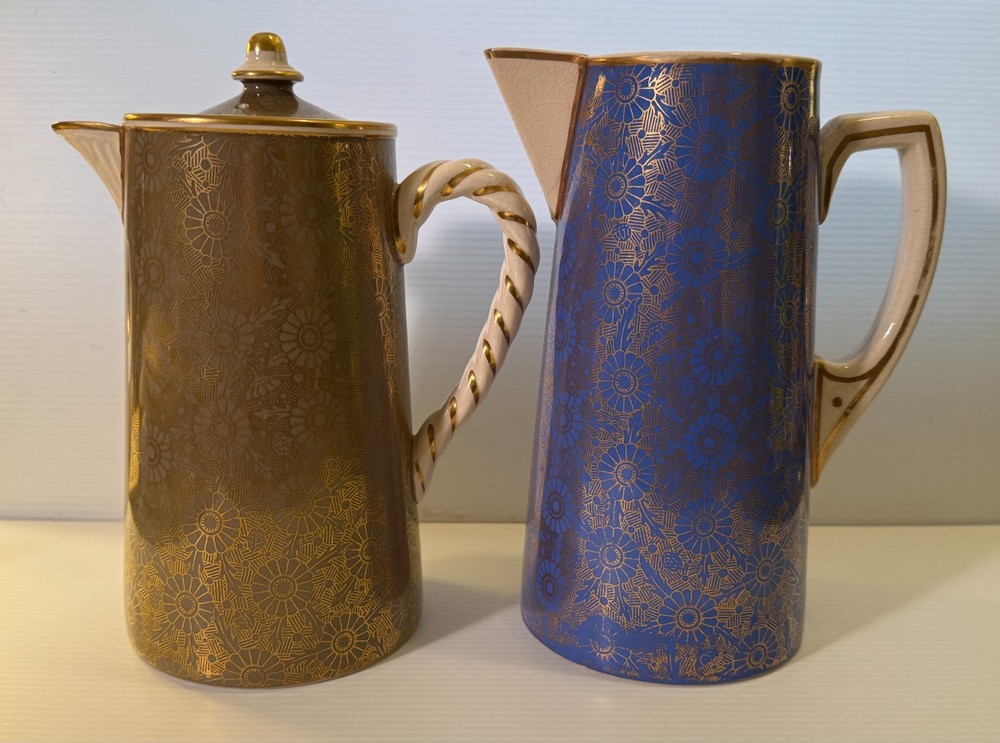 Pair Bates Gildea & Walker Coffee Pots Aesthetic Japonesque Damaged