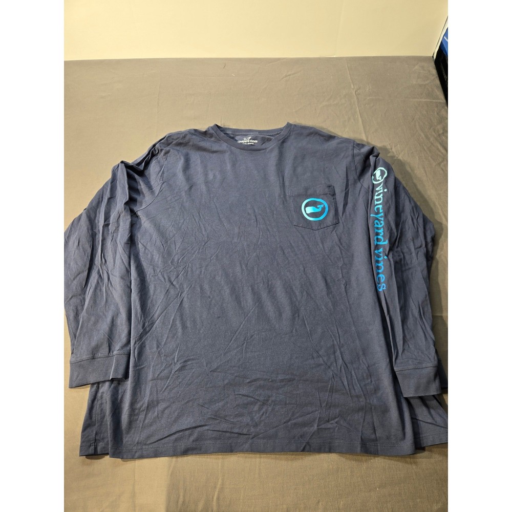 Vineyard Vines Mens 2XL Navy Blue Long Sleeve Graphic Pocket T-Shirt Whale Logo