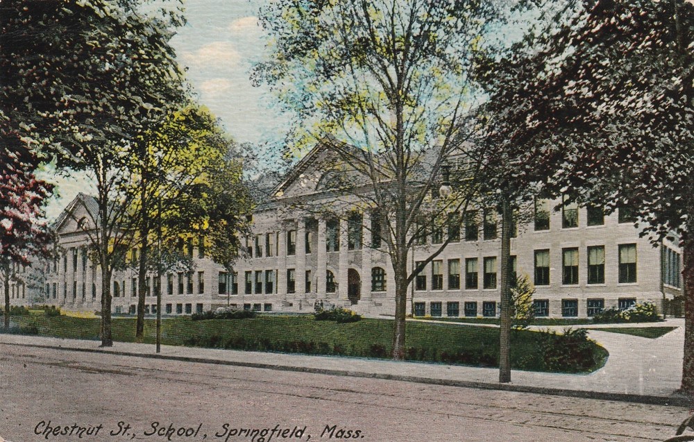 Springfield, MA-Massachusetts, Chestnut Street School Antique, Vintage Postcard