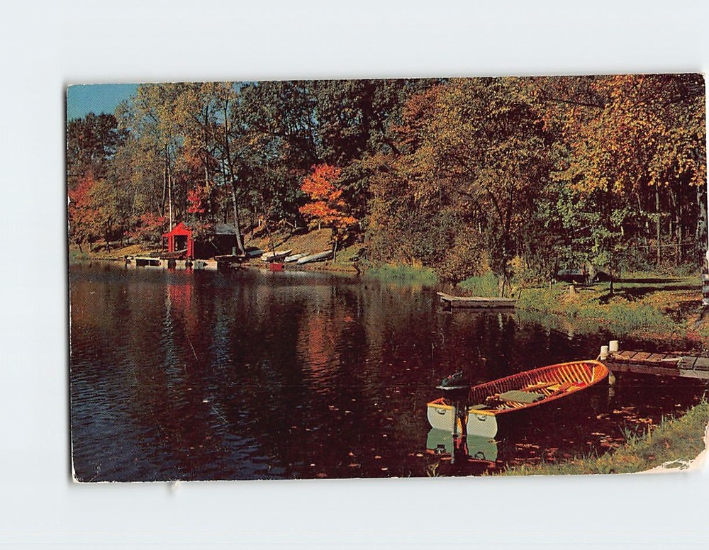Postcard Boat by the Lake Autumn Nature Scene