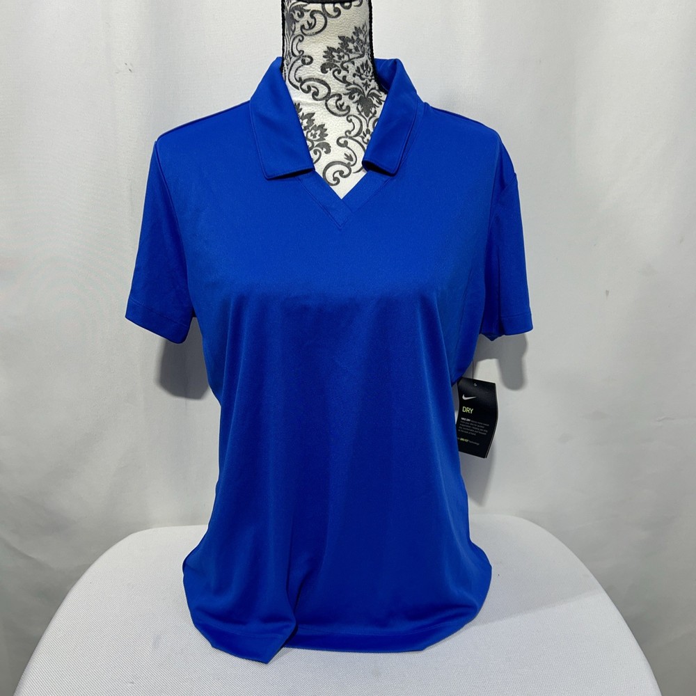 Nike Women's Dri-Fit Polo Shirt Blue Sz L Shorts Sleeve NWT