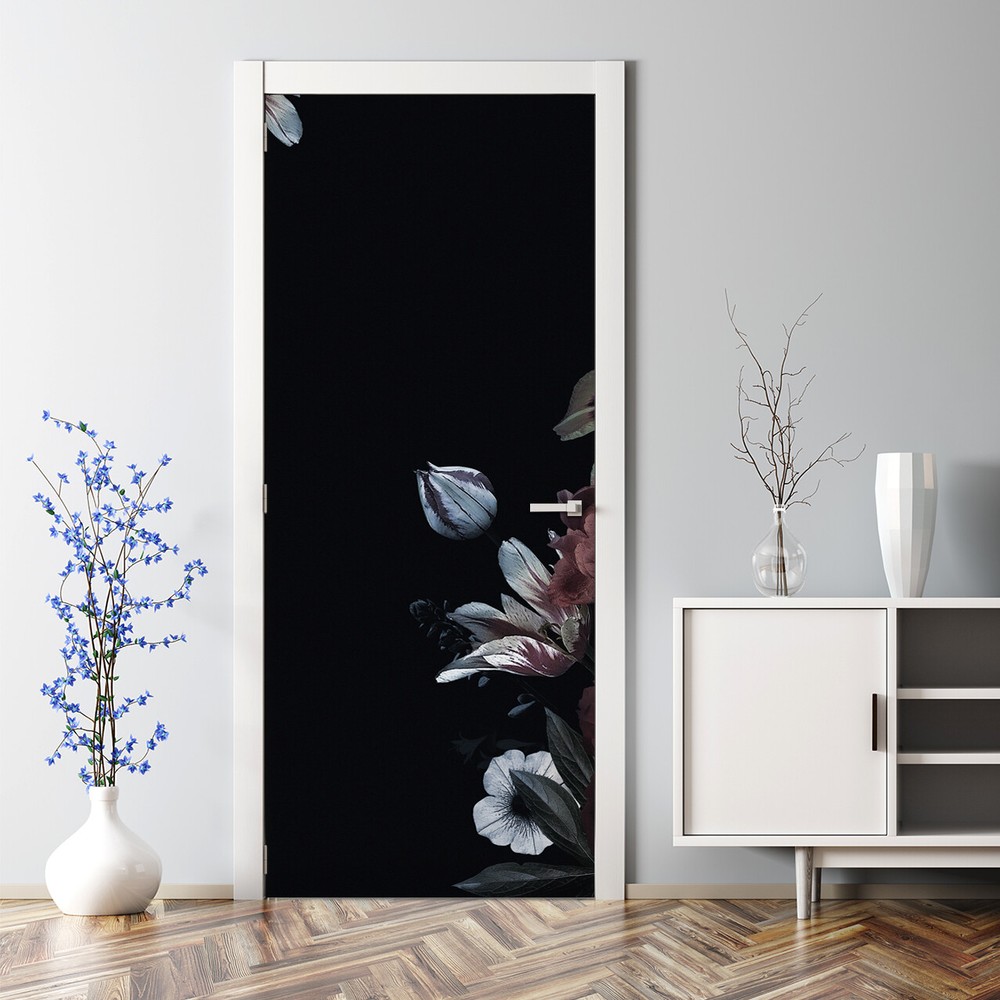 Vintage irises Bubble Free Door sticker black floral Decal Home Decor