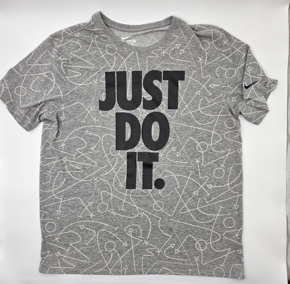 Nike Just Do It Spell Out Scibble T Shirt Mens Sz XL Gray All Over Print Active