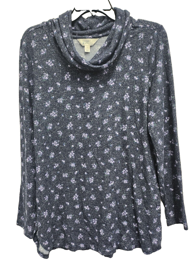 Market & Spruce Stitch Fix Top Women Large Blue Floral Soft Knit Cowl Neck Tunic