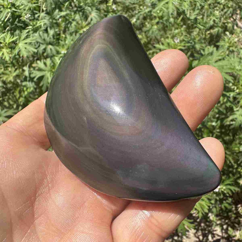 140g Natural Rainbow Cat's eye Obsidian palm Crystal Healing gift decor