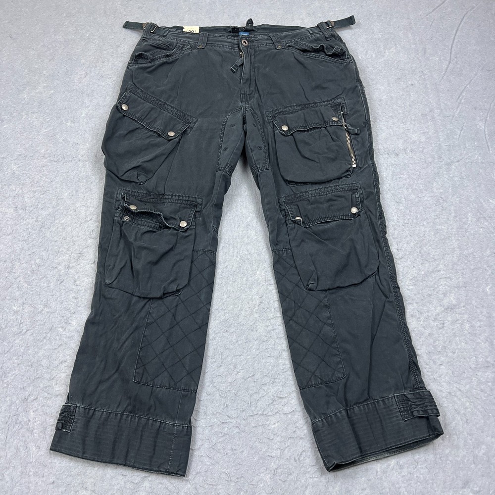 Ralph Lauren Men's Black Cargo Pants 38x30 Military Utility Parachute Baggy Fit