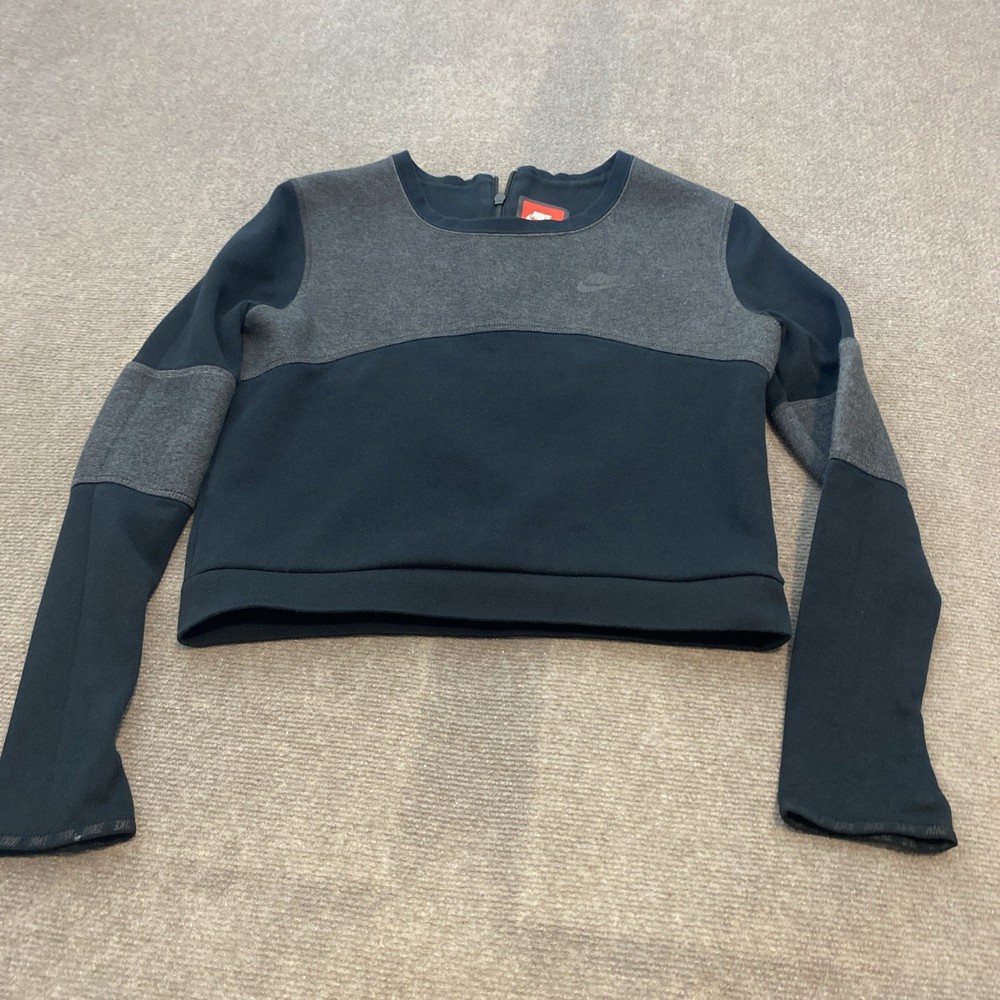 Nike Tech Women’s Size Large Fleece Black Gray Sweatshirt Crop Top 617346-032