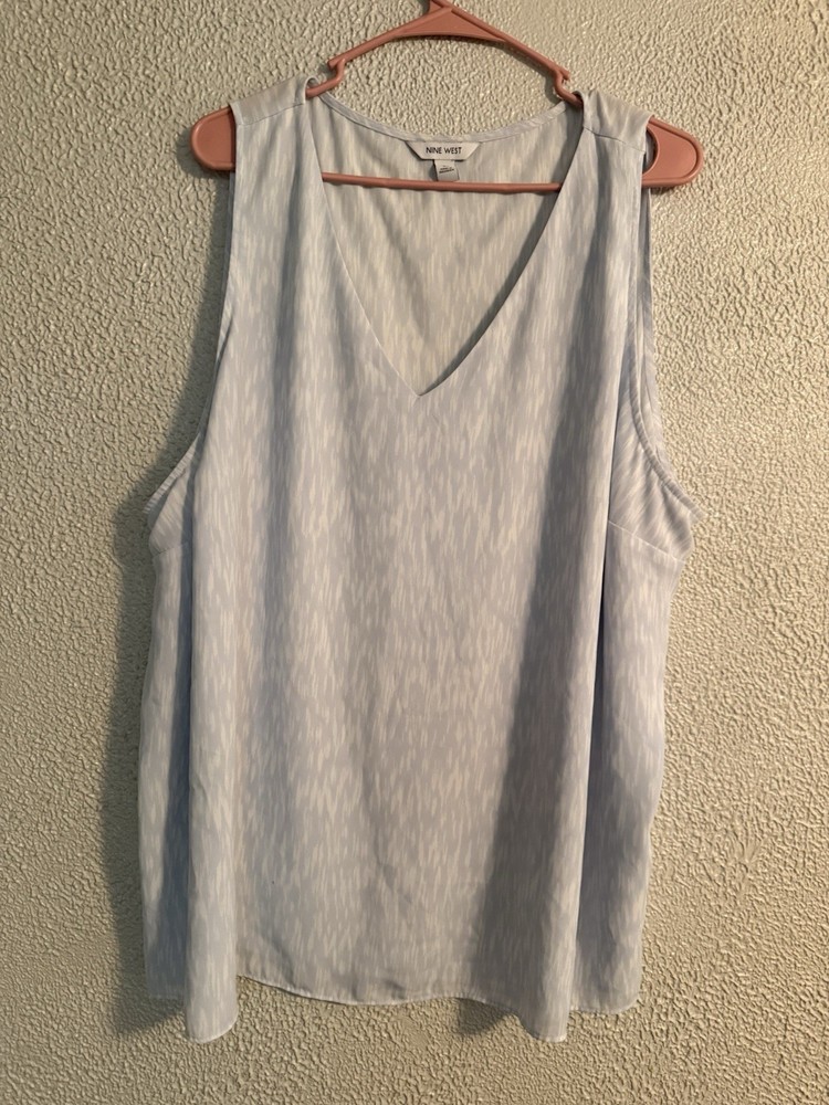 Nine West Women’s 3xl Sleeveless Blouse Blue White