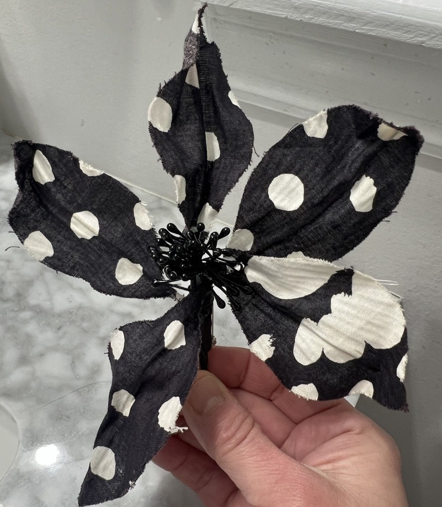 Vintage Club Monaco Fabric Black & White Polka-Dot Flower Pin Pre-Owned