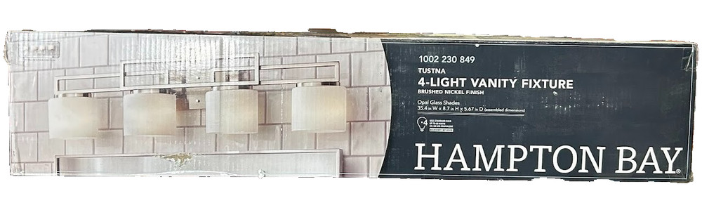 Hampton Bay Tustna 4-Light Brushed Nickel Vanity Light with Opal Glass Shades