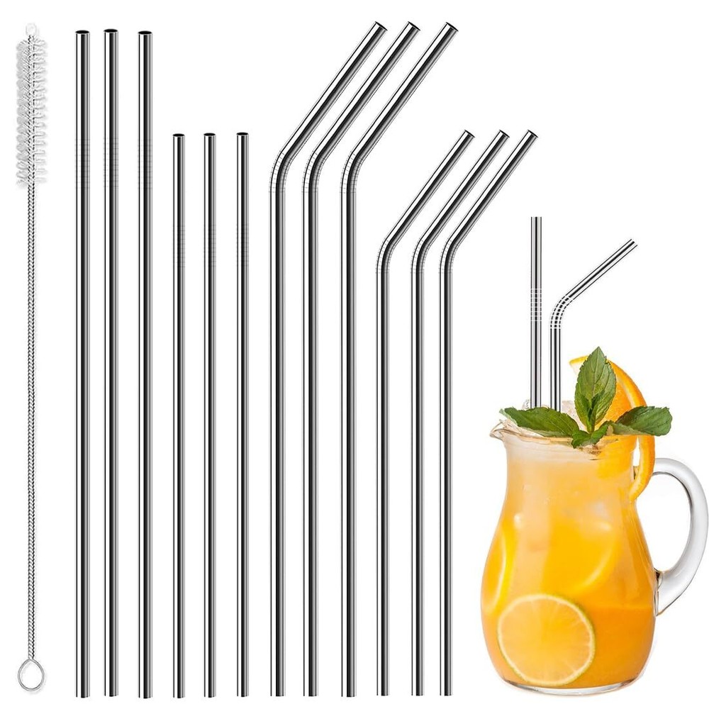 Pajitas de acero inoxidable reutilizables, paquete de 12 pajitas de metal de 8,5