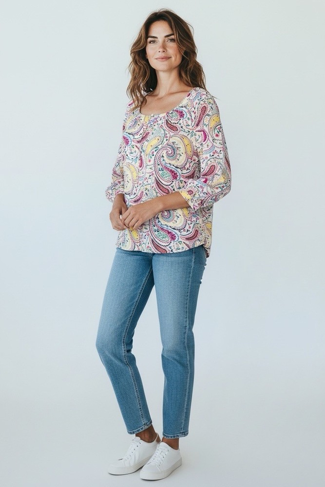 Talbots Women’s Size MP 3/4 Sleeve Paisley Print Button Round Neck Blouse