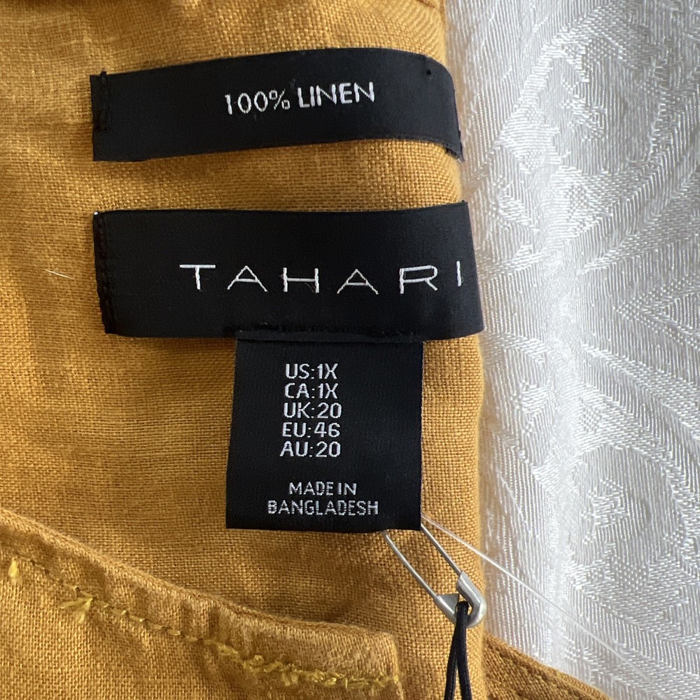 Tahari Linen Shirt Women Size XL Gold Effortless Style NWT