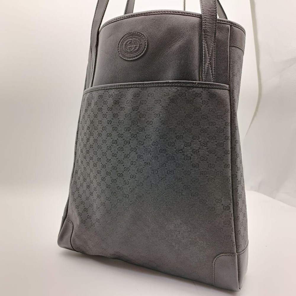 Gucci Micro GG PVC Leather Black Tote Shoulder Bag A4 Size Pre-Owned