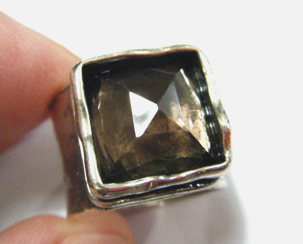 Vintage Silpada Sterling Silver Faceted Smoky Quartz Wide Band Ring R1453 Size 7