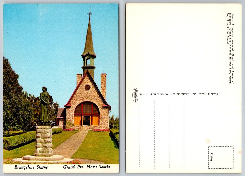 Evangeline Statue Grand Pre Nova Scotia Memorial Church Plastichrome Postcard