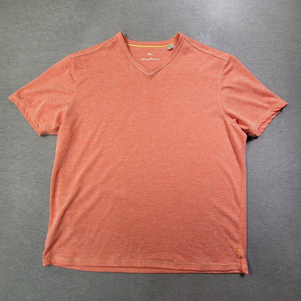 Tommy Bahama T Shirt Mens 2XL Orange Knit V Neck Modal Casual Beach Preppy