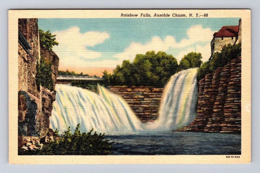 AuSable Chasm NY-New York, Rainbow Falls, Antique Vintage Souvenir Postcard