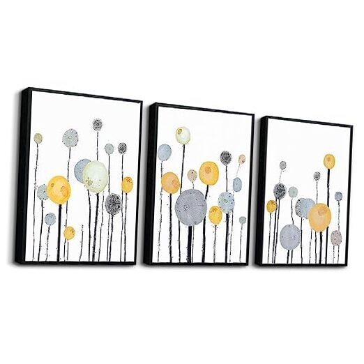 3 Piece Black 12x16inches*3pcs(Black Framed) Abstract Dandelion Black Framed