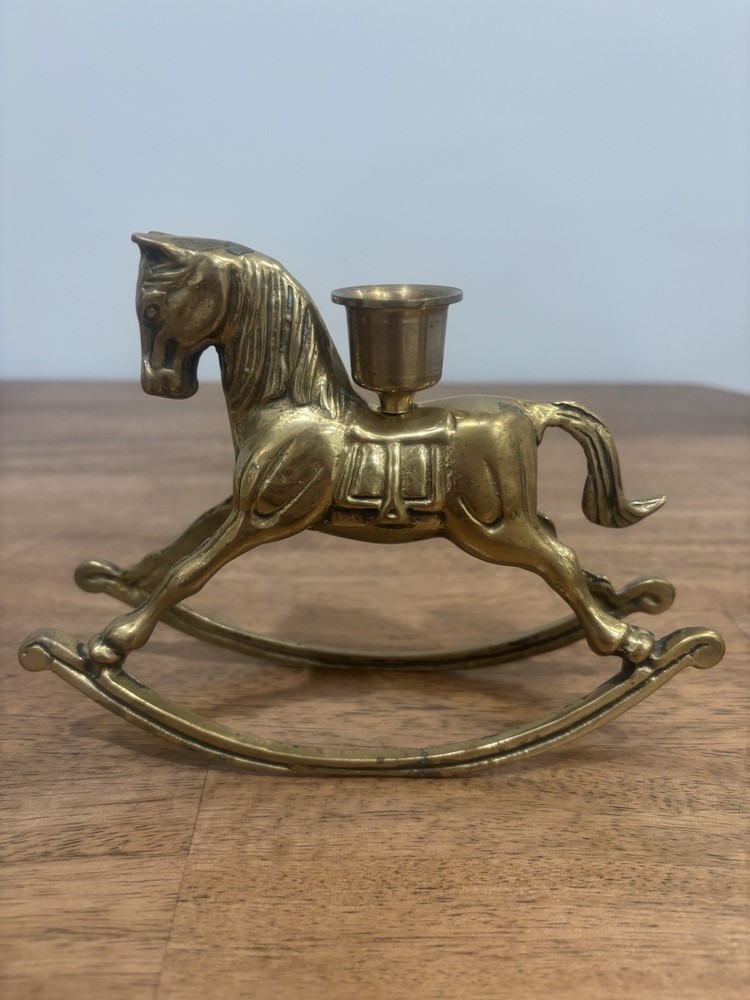 Vintage Solid Brass Rocking Horse Shaped Candlestick Holder