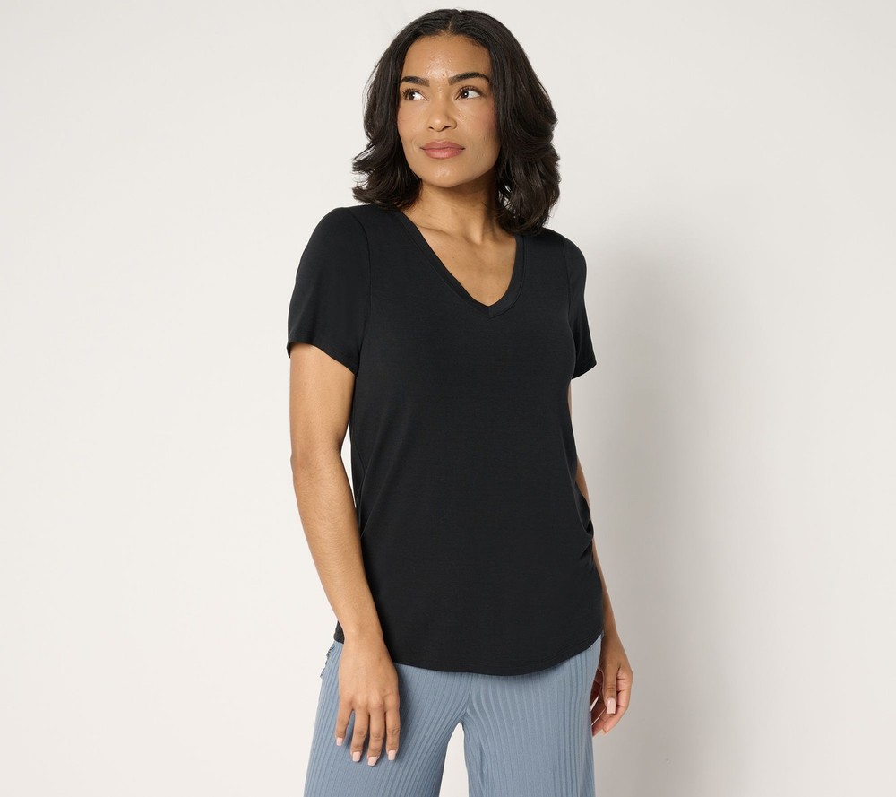 Soul Women's Top Plus Sz 3X Soothing Jersey Short Sleeve V-Neck Black A686335