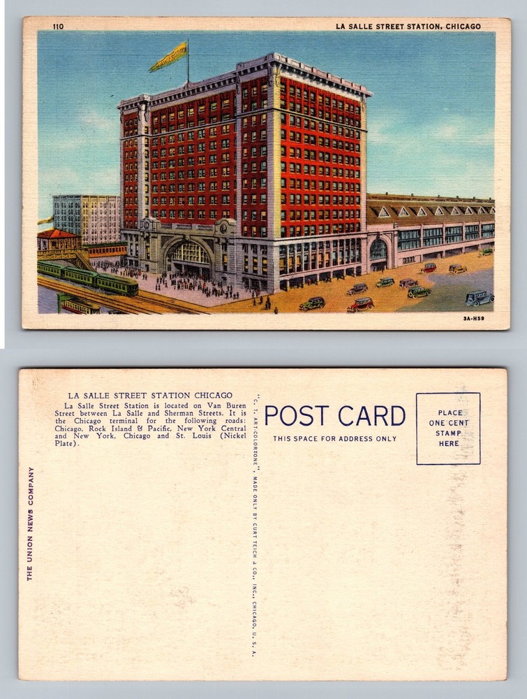 Chicago, IL-Illinois, La Salle Street Station Streetcar Scene Vintage Postcard