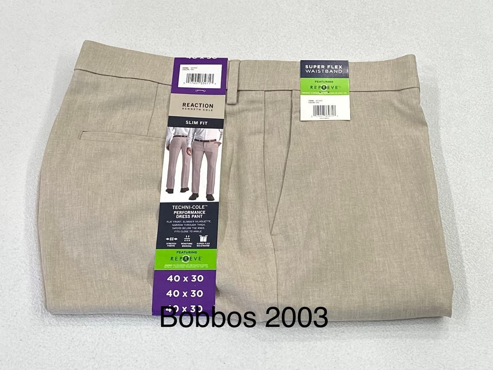 Kenneth Cole Reaction Men's Techni-Cole Slim-Fit Pants, Tan, Size 40X30
