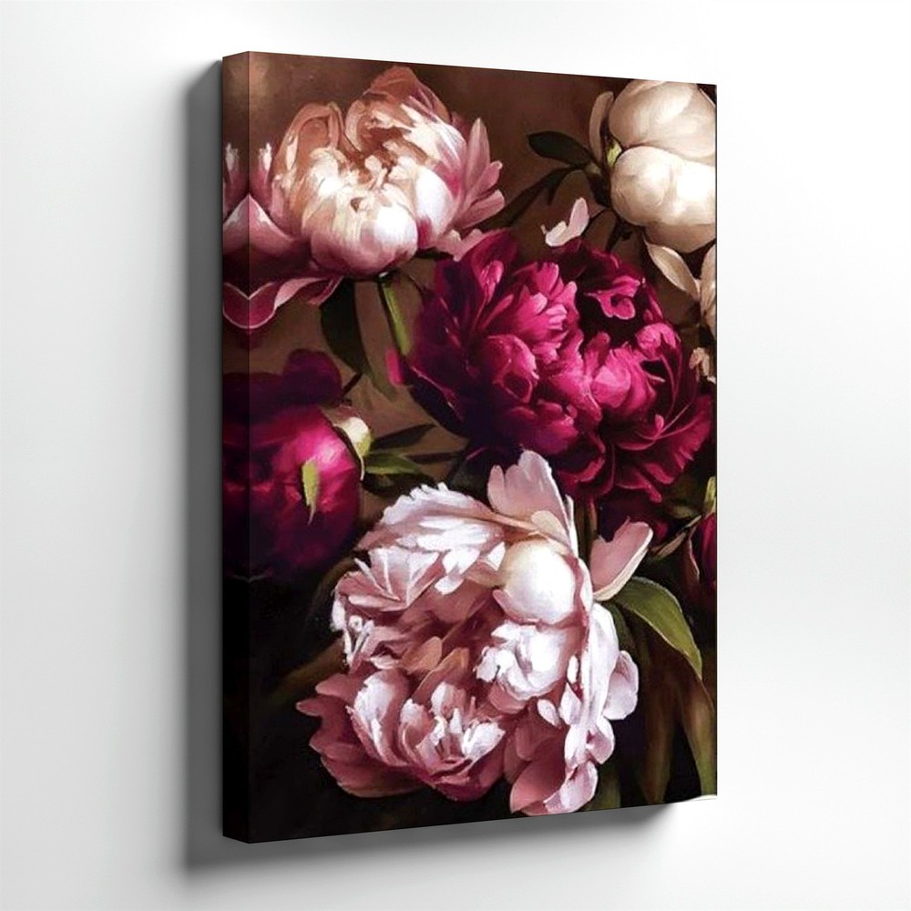 Wall Art Floral Peony Bouquet Print Pink White Blossoms Vintage Style Decor