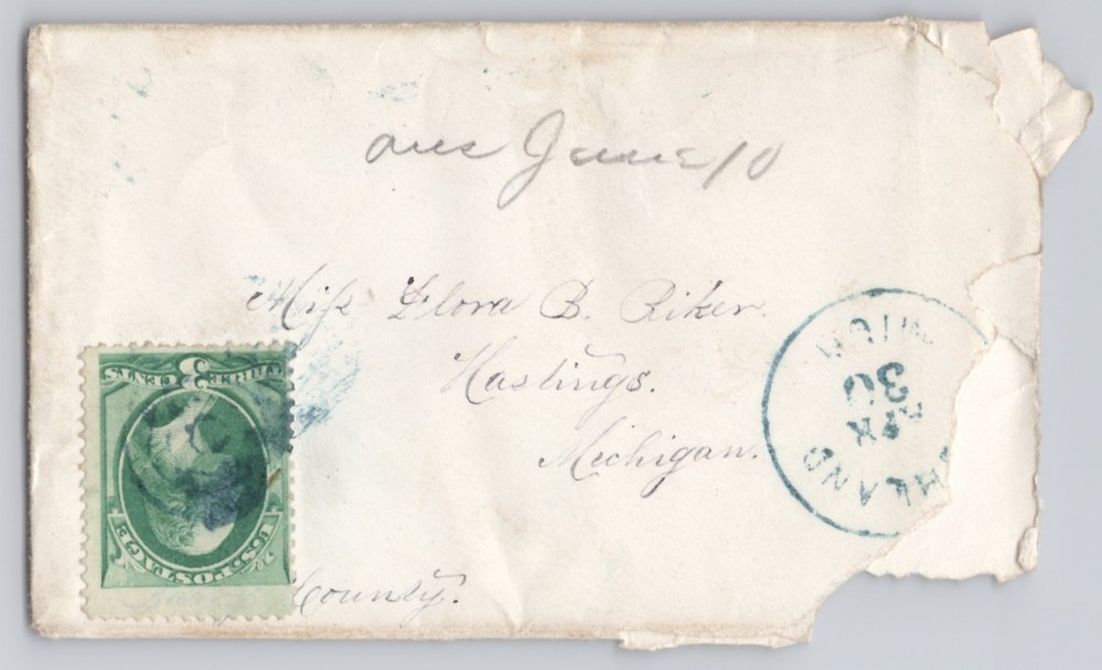 Muskegon, Michigan, Addressed Envelope with 2¢ Washington Stamp — Blue Cancel
