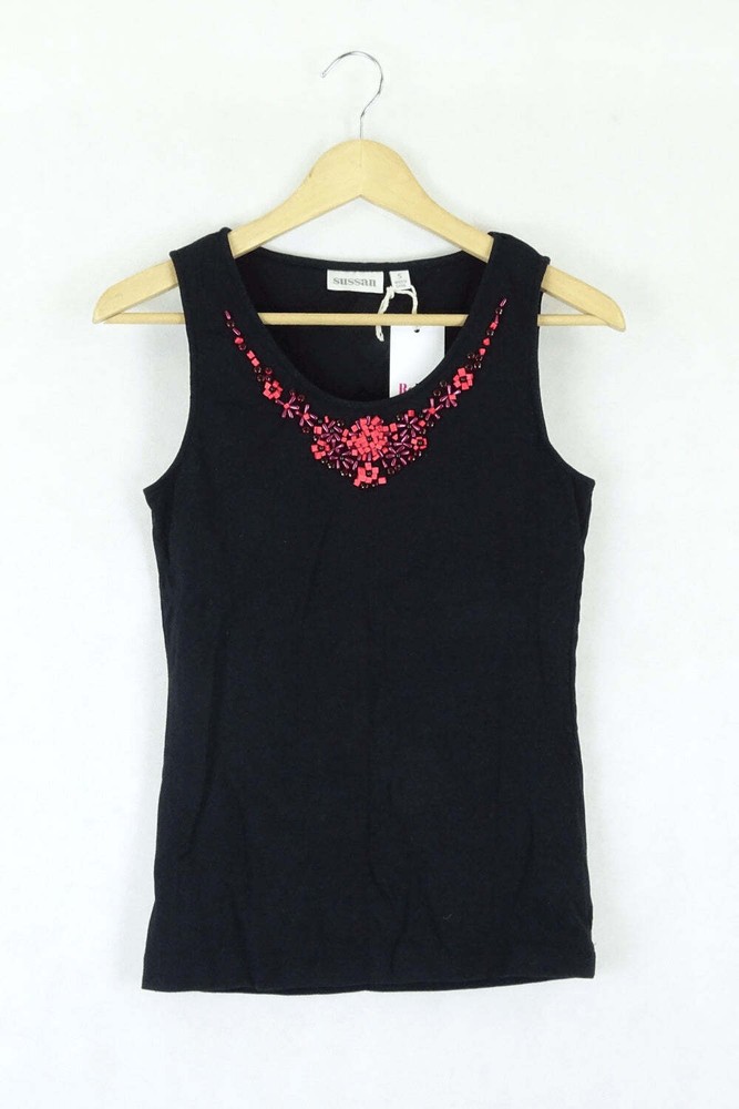 Sussan Black Beaded Singlet Top S by Reluv Clothing