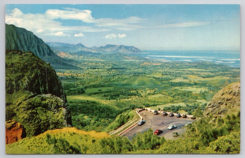 Nuuanu Pali Overlook Oahu Hawaii Mirro-Krome Postcard 1951 View