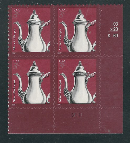 Scott #3754 3 Cent Coffeepot 5 Plate Blocks Stamp Collection