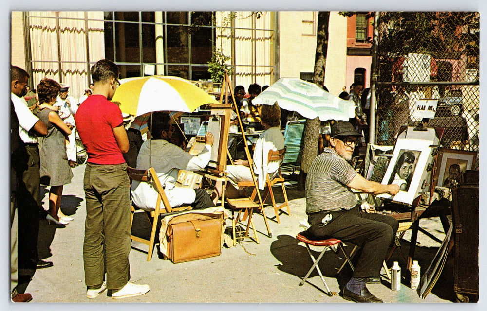 New York City New York Greenwich Village Art Exhibition Vintage Photo Postcard